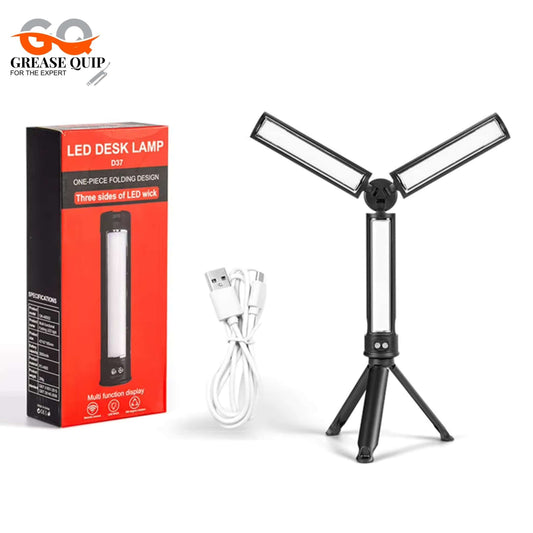 Portable LED Inspection Lamp with adjustable tripod, USB cable, and packaging.