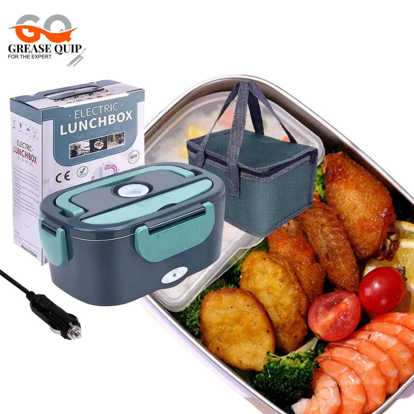 1.5L 60W Portable Food Heater with meal and carrying bag.