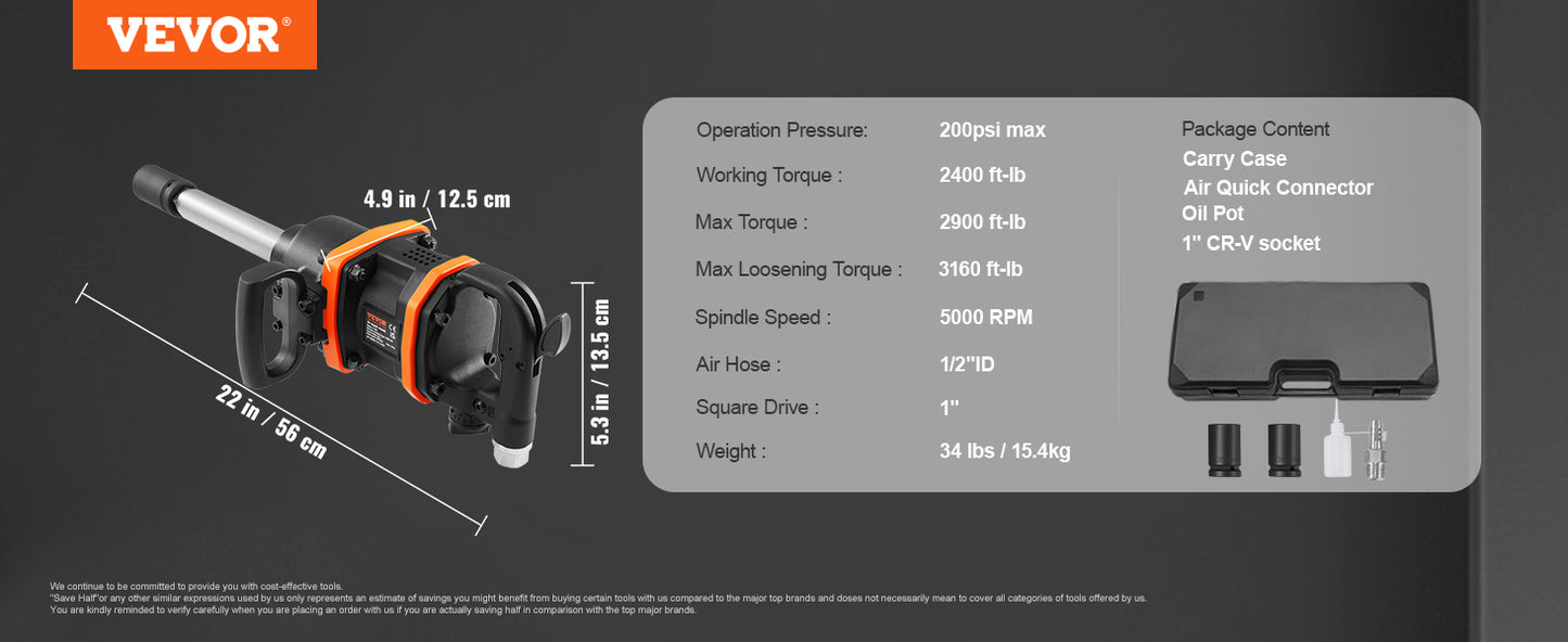 VEVOR Pneumatic 1" Impact Wrench