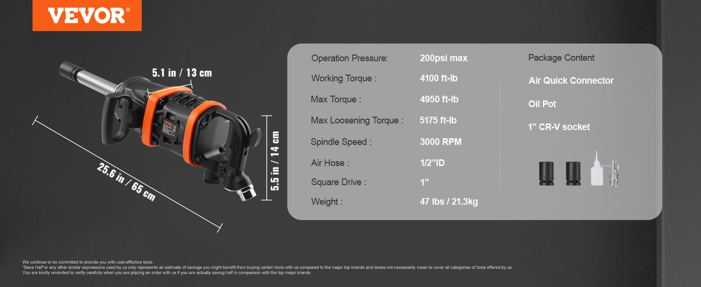 VEVOR Pneumatic 1" Impact Wrench