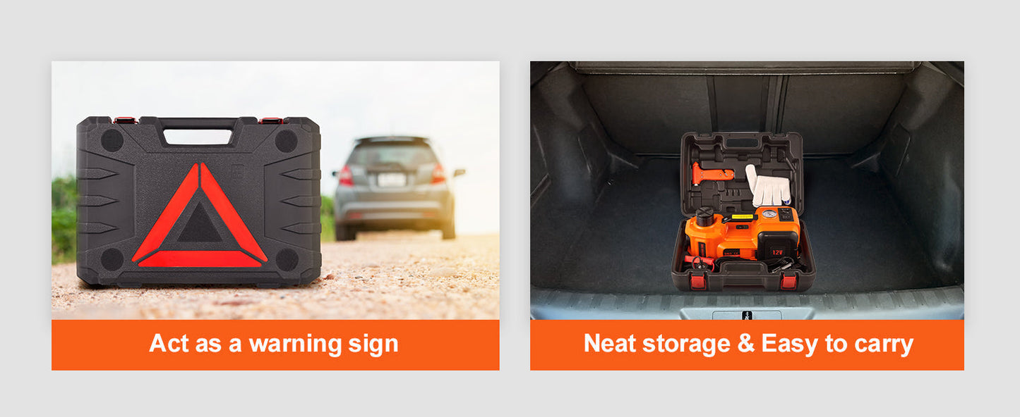 VEVOR 5 Ton Electric Car Jack storage case with warning sign function.